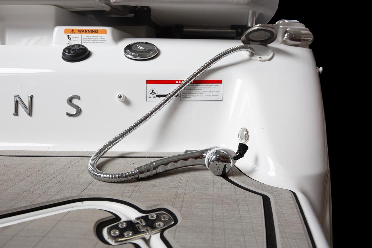 Rear shower – practical boating design, available at Lark Marine